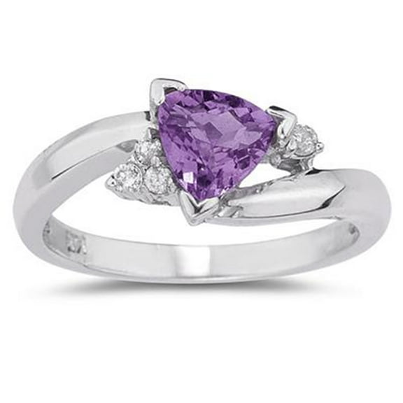 SZUL Women's Trillion Cut Amethyst and Diamond Ring in 14K White Gold