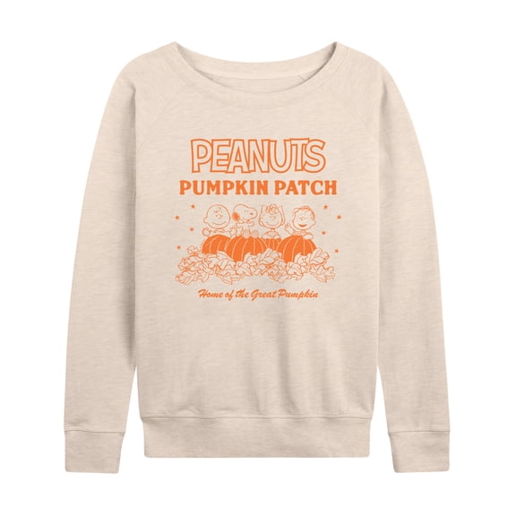 Peanuts - Pumpkin Patch Women's Lightweight French Terry Wide Neck Long Sleeve Graphic Shirt