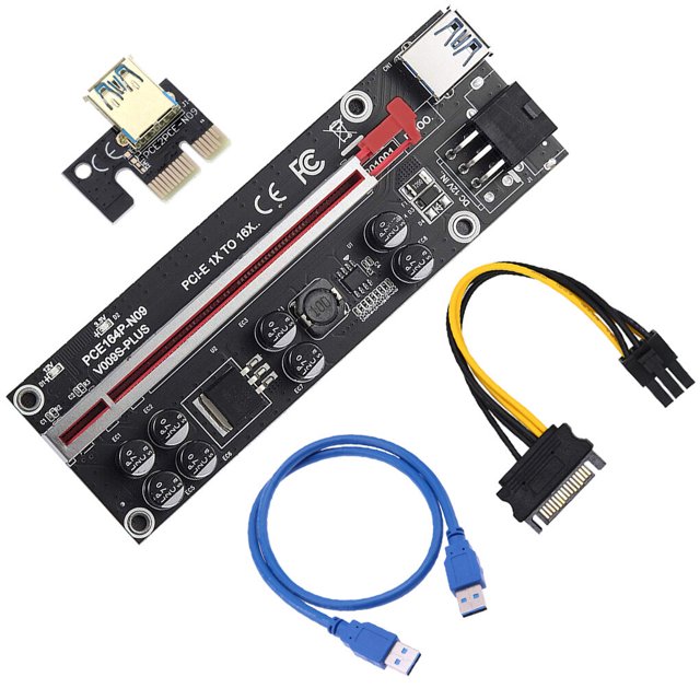 pitrice PCI-E 1x to 6x Powered USB3.0 Extender Card Board Portable Mini Mining Adapter LED Light Equipment Accessories Miner Type 4 1Set