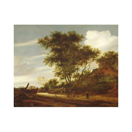 Wooded landscape with children playing on the road by a cottage, 1658 Print Wall Art By Salomon van Ruisdael or Ruysdael