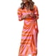 thumbnail image 2 of Women Plus Size Long Sleeve Printed Lapel Tie Shirt Wrap Dress Midi Dress(Orange and Pink M), 2 of 4