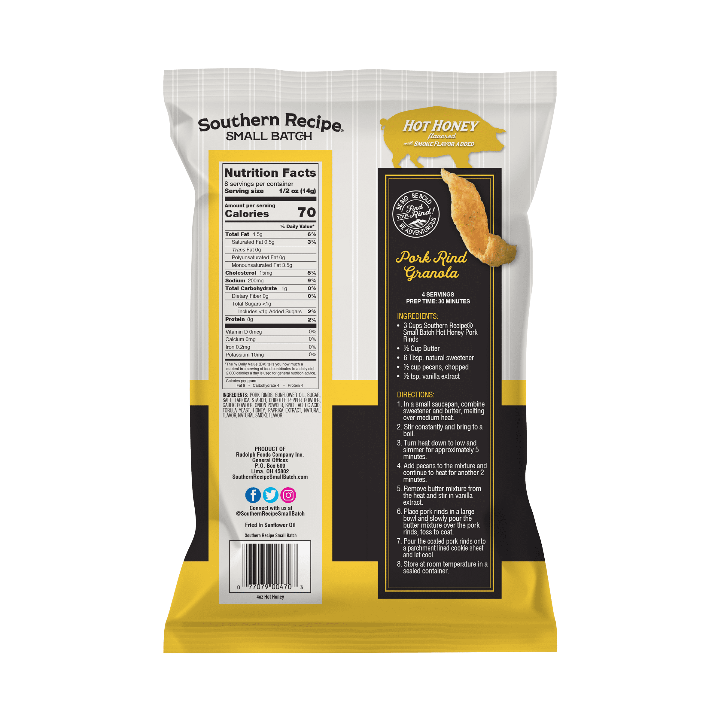 (3 pack) Fried Southern Recipe Small Batch 4oz Hot Honey Pork Rinds with a Pork Rind Granola recipe.