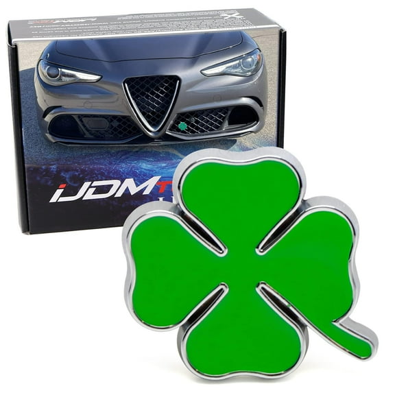 The Lucky Quadrifoglio Four Leaf Clover Cloverleaf Emblem Badge w/Grille/Mesh Mount Bolt Anchor For Alfa Romeo