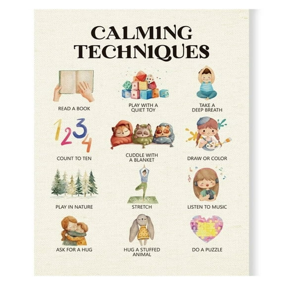 Calming Techniques Canvas Wall Art, Health Posters, Special Education poster, Office School Decor, Decoration for Calming Corner Classroom, Emotions Learning Chart for Kids