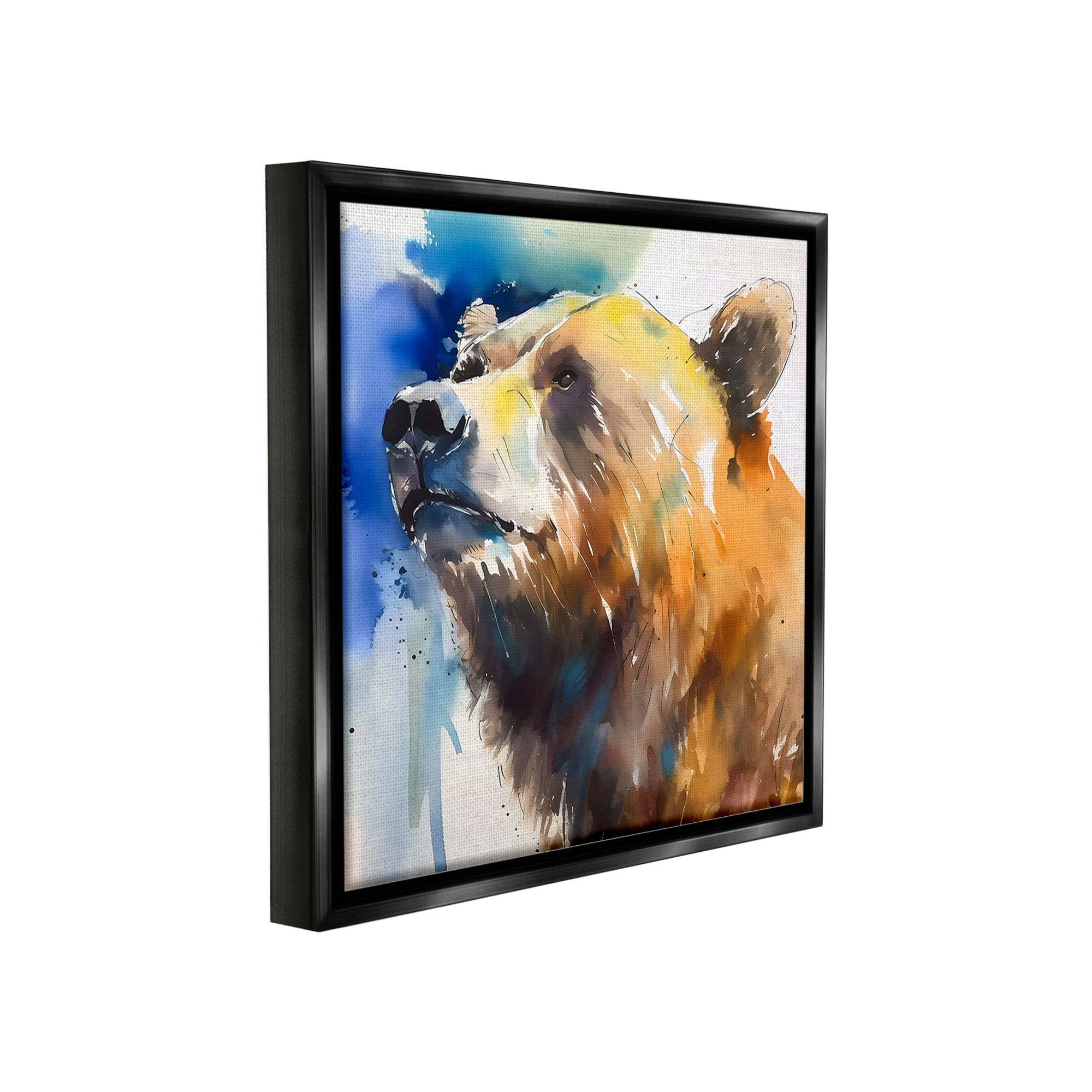 Stupell Industries Abstract Watercolor Bear Animals & Insects Painting Black Floater Framed Canvas Art Print Wall Art, 25 x 25