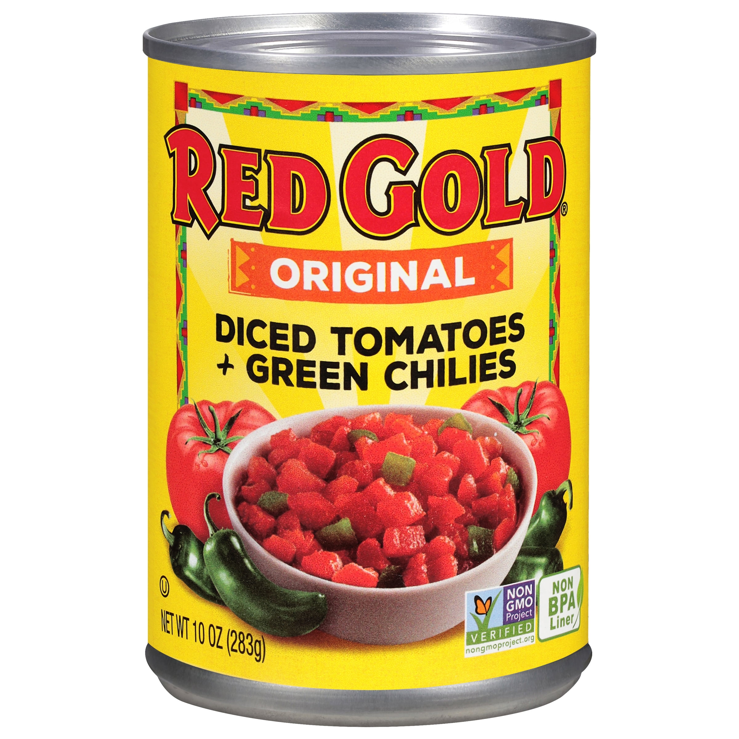 (6 pack) Red Gold Original Diced Tomatoes with Green Chilies, 10 oz Can