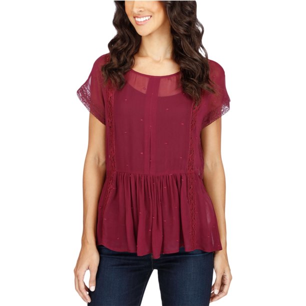 Lucky Brand Blusa con peplum transparente para mujer, Púrpura, S Lucky Brand Pull-over