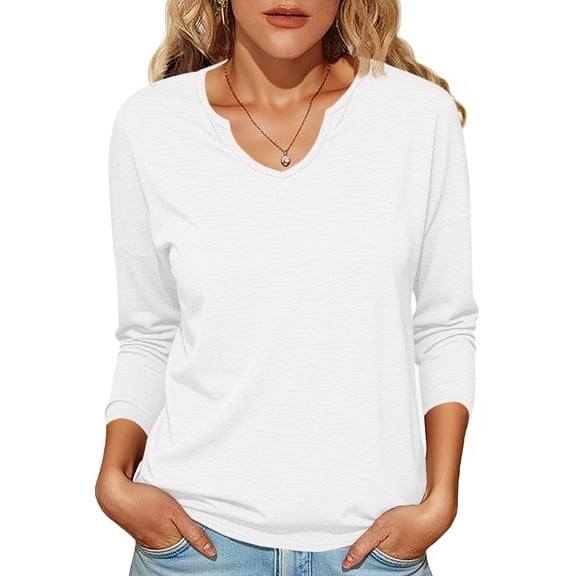 Womens Long Sleeve T-Shirts Casual V Neck Loose Fit Shirts 2025 Fall Lightweight Basic Tees