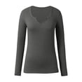 thumbnail image 4 of HXWCHs Deep U Neck Long Sleeve Solid Color Casual Fashion T-Shirt for Women L Dark Gray, 4 of 5