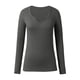 thumbnail image 4 of Camiseta de mujer de color liso con cuello en U profundo y manga larga, sexy y casual, confeccionada en poliéster ligero y spandex, con corte holgado y estilo informal., 4 of 5