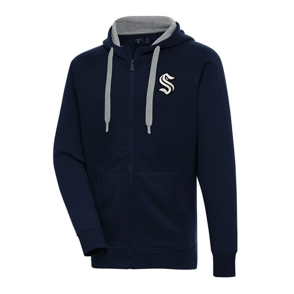 Men's Antigua Deep Sea Blue Seattle Kraken Metallic Logo Victory Full-Zip Hoodie
