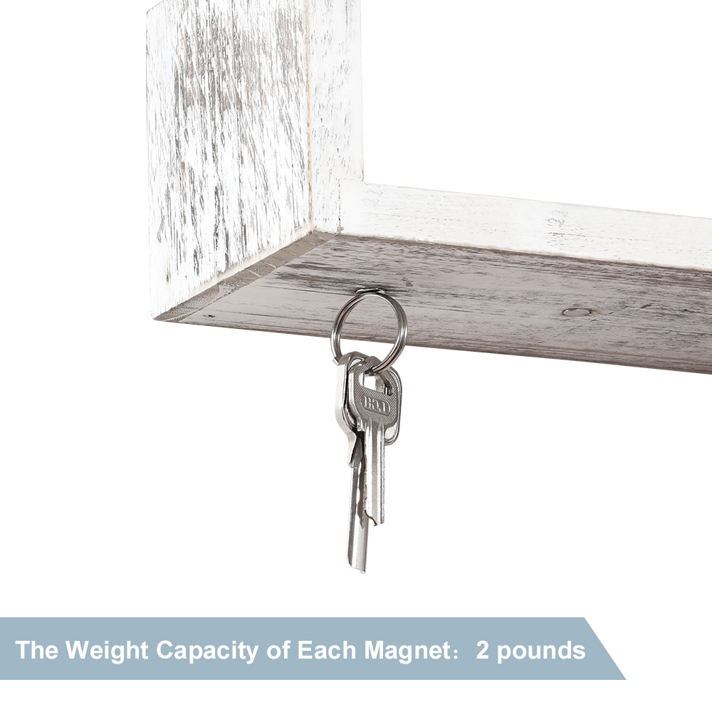 LIANTRAL NEX 2 Pack U Shape Wood Floating Shelf with Magnetic Key Holder Distressed White