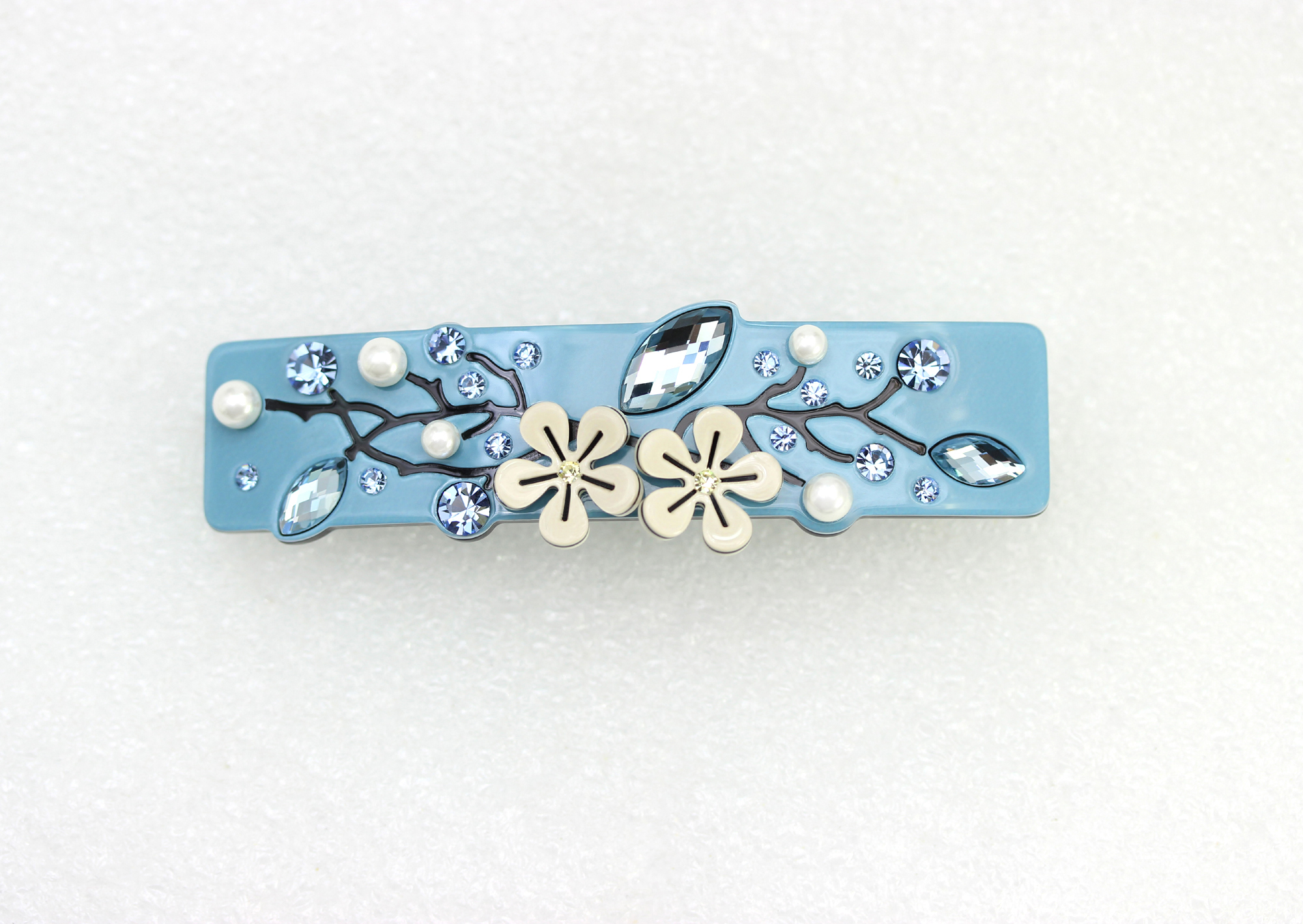 Faship Premium Rhinestone  Crystal Gray Cellulose Acetate Floral Art Deco Hair Claws Clips