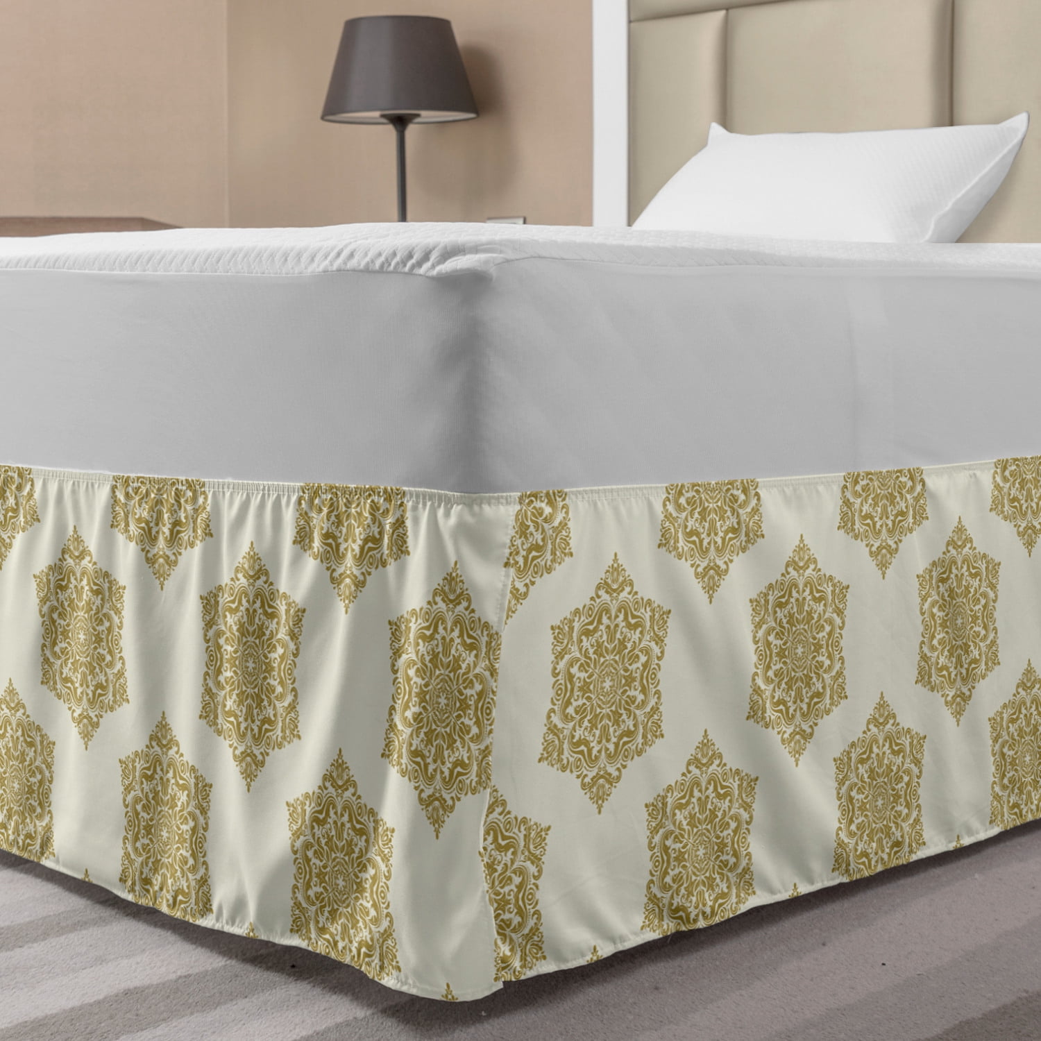 Victorian Bed Skirt, Vintage Damask Inspired Motifs Swirls Strokes