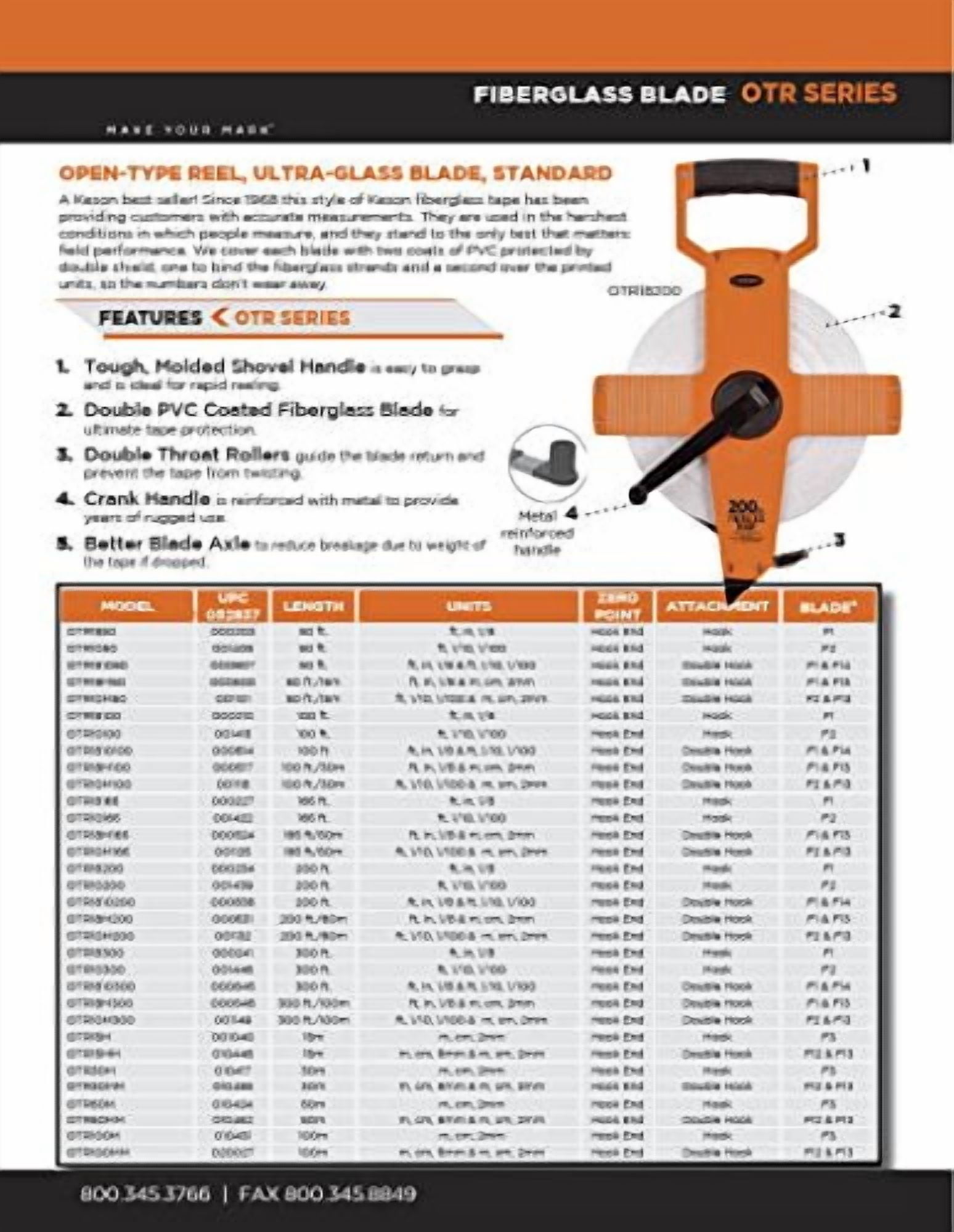 Keson 15m Fiberglass Metric Long Tape Measure, Pumpkin OTR-15M