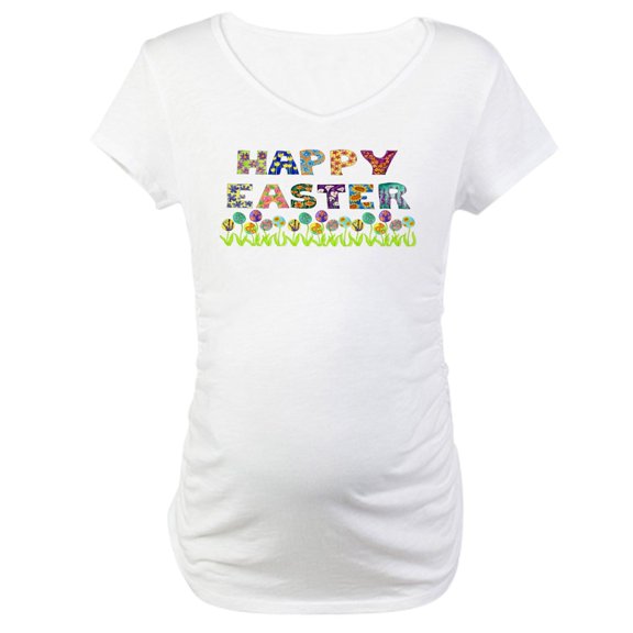 CafePress - Happy Easter Egg Flowers Maternity T Shirt - Cotton Maternity T-shirt, Cute & Funny Pregnancy Tee