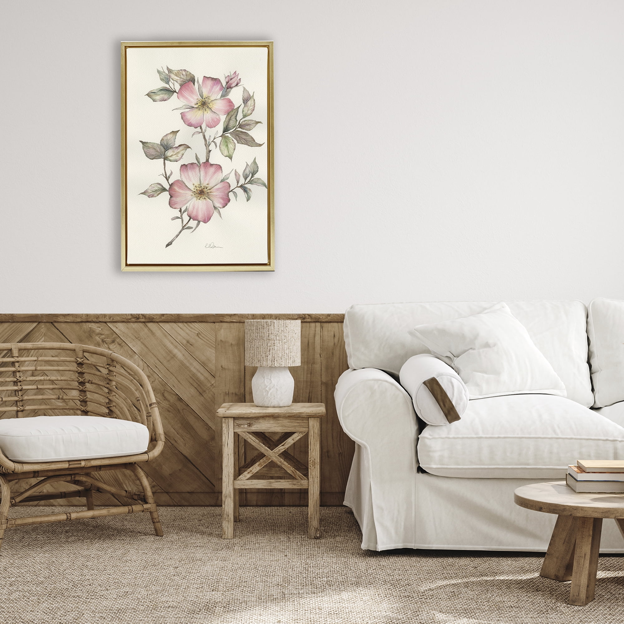 Stupell Industries Two Flowers Natural Study Gold Framed Floater Canvas Wall Art, design by Cady Driver