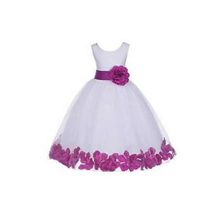 Ekidsbridal White Tulle Rose Petals Formal Flower Girl Dresses Junior Pageant Birthday Party Pretty Princess Ballroom Gown 302S S