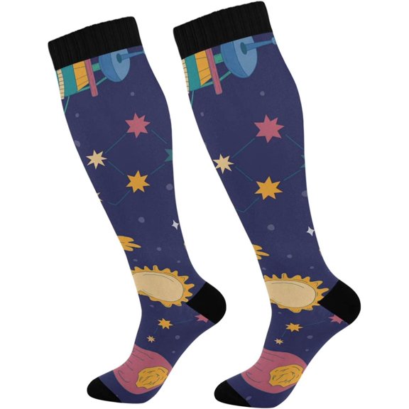GZHJMY Space Compression Socks, Women Men Long Stocking (20-30mmHg), Travel Knee High Stockings for Athletic Sports,Running,Cycling,Nursing