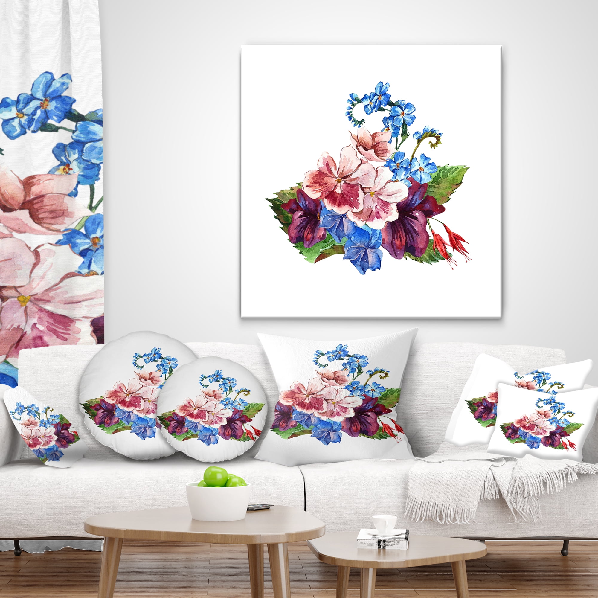 Designart Vintage Floral Watercolor - Floral Throw Pillow - 12x20