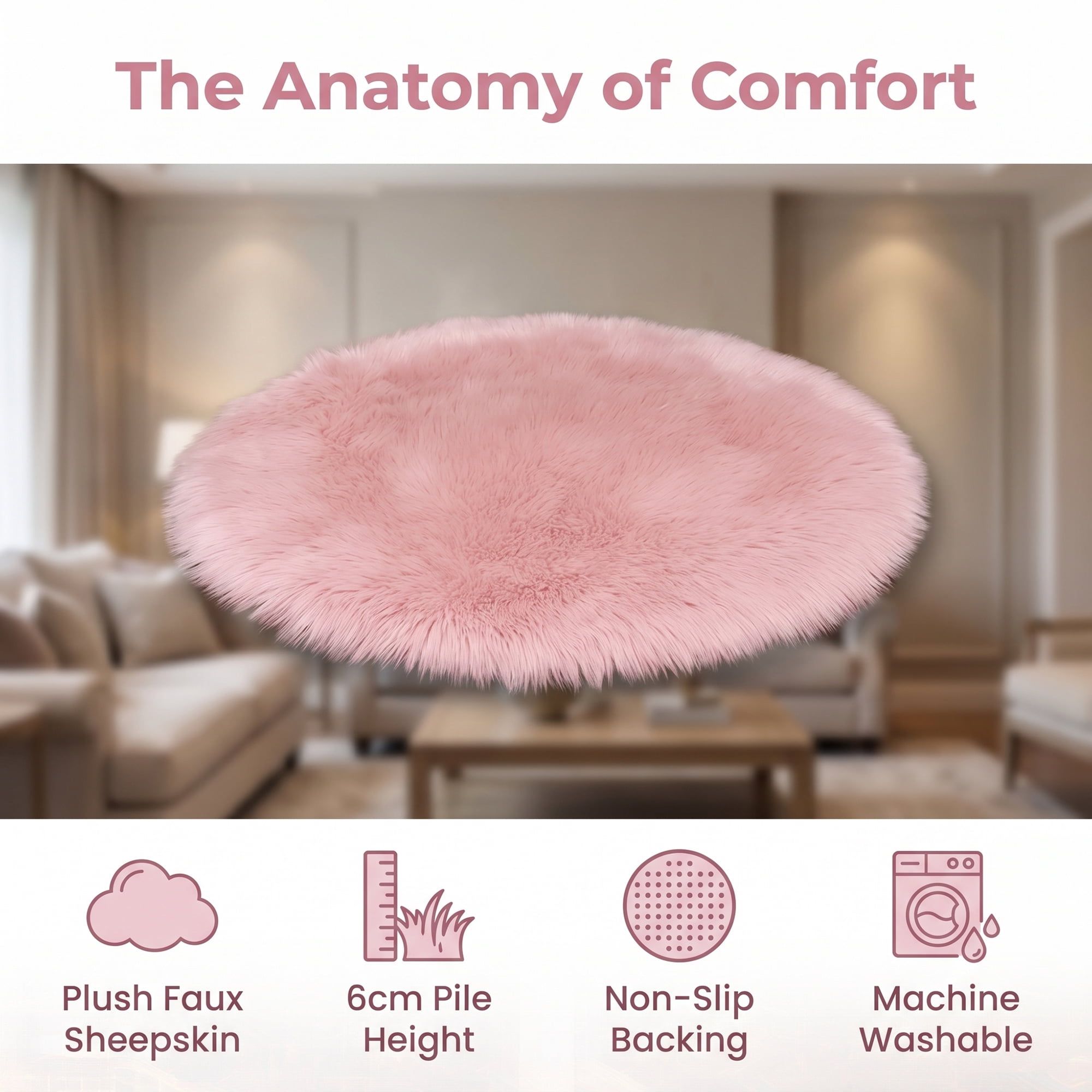 Unique Bargains Shaggy Round Area Rug Fluffy Non-Slip Fuzzy Carpet 24" x 24" Dark Pink