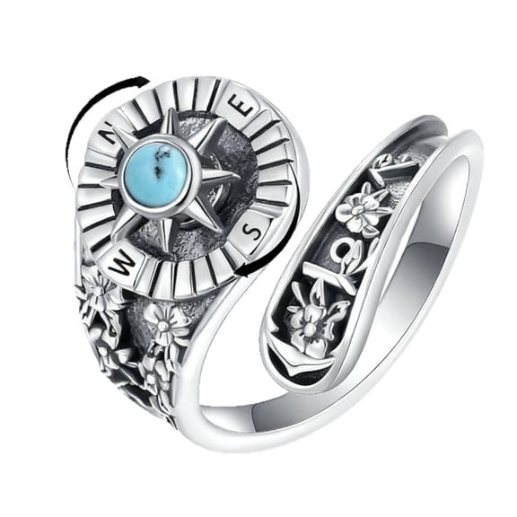 APIPEE 925 Sterling Silver Natural Turquoise Moonstone Rings for Women Size Resizable Compass Shap Ring Vintage Elegant Jewelry With White Gift Box for Women