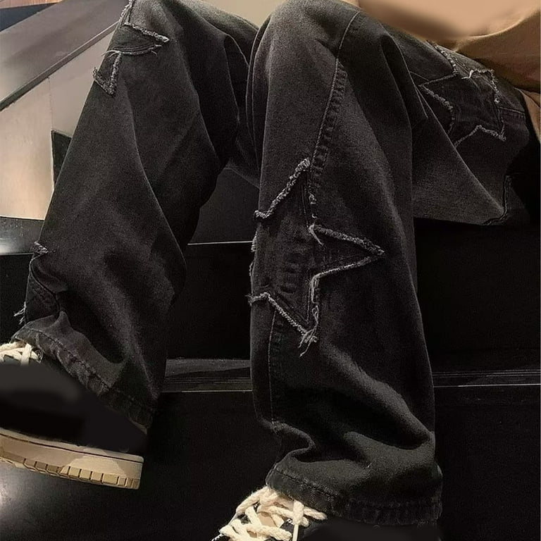 Alkepwun Mens Jeans Y2K Vintage Hip Hop Style Star Print Casual