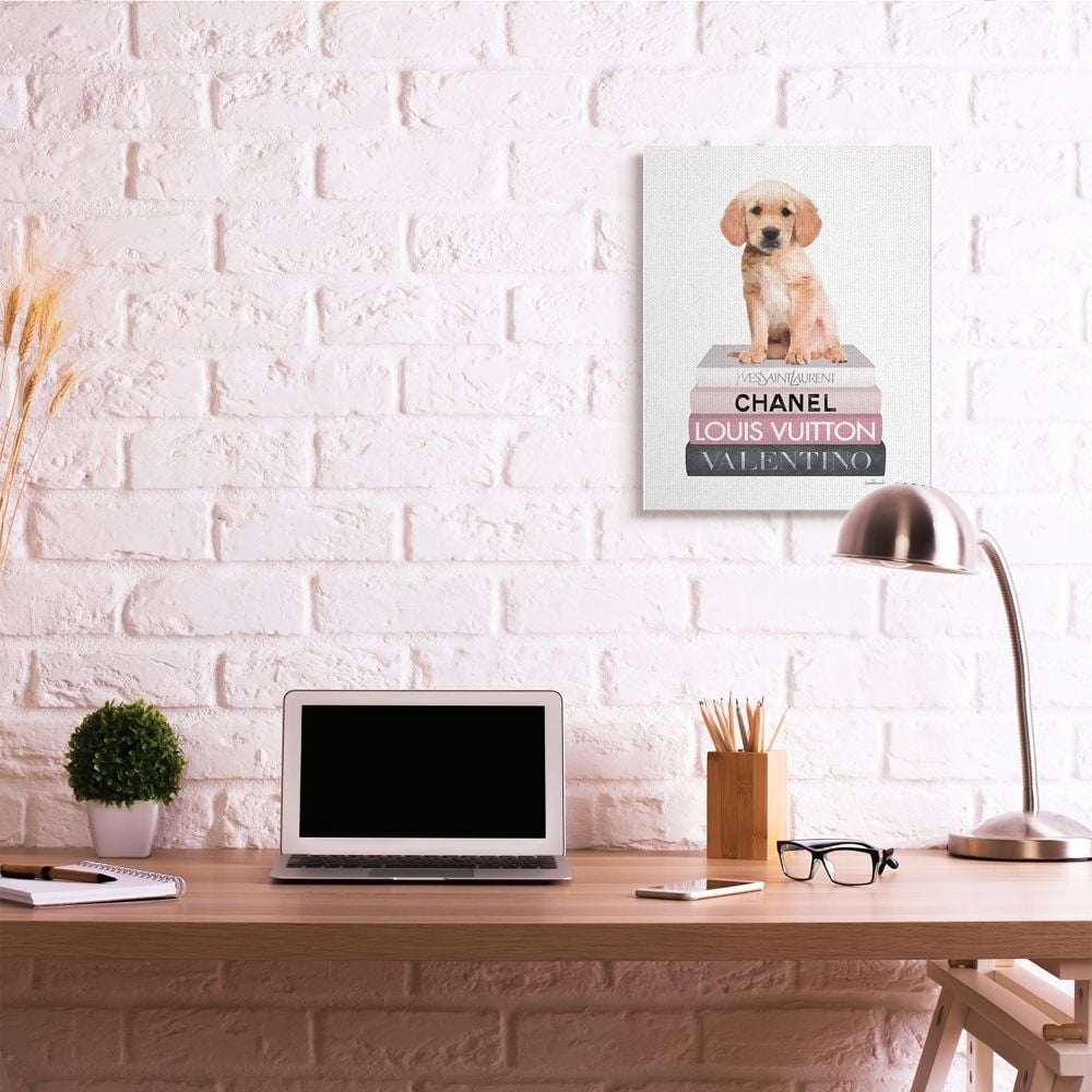 Stupell Industries Adorable Puppy Sitting on Glam Fashion Books Designed by Amanda Greenwood