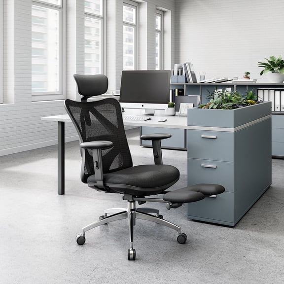 Sihoo Office Chair with Footrest, Ergonomic, High Back, 2D Armrest & Headrest, Mesh Desk Chair with Lumbar Support for Home and Office, 300lbs, Light Black