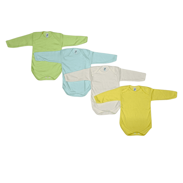 Paquete con 4 Pañaleros Tipo Manga Larga Extra Suaves para Bebé combinación de colores pastel, Baby Planet México, Talla 3 a 6 Meses, 100% Algodón.