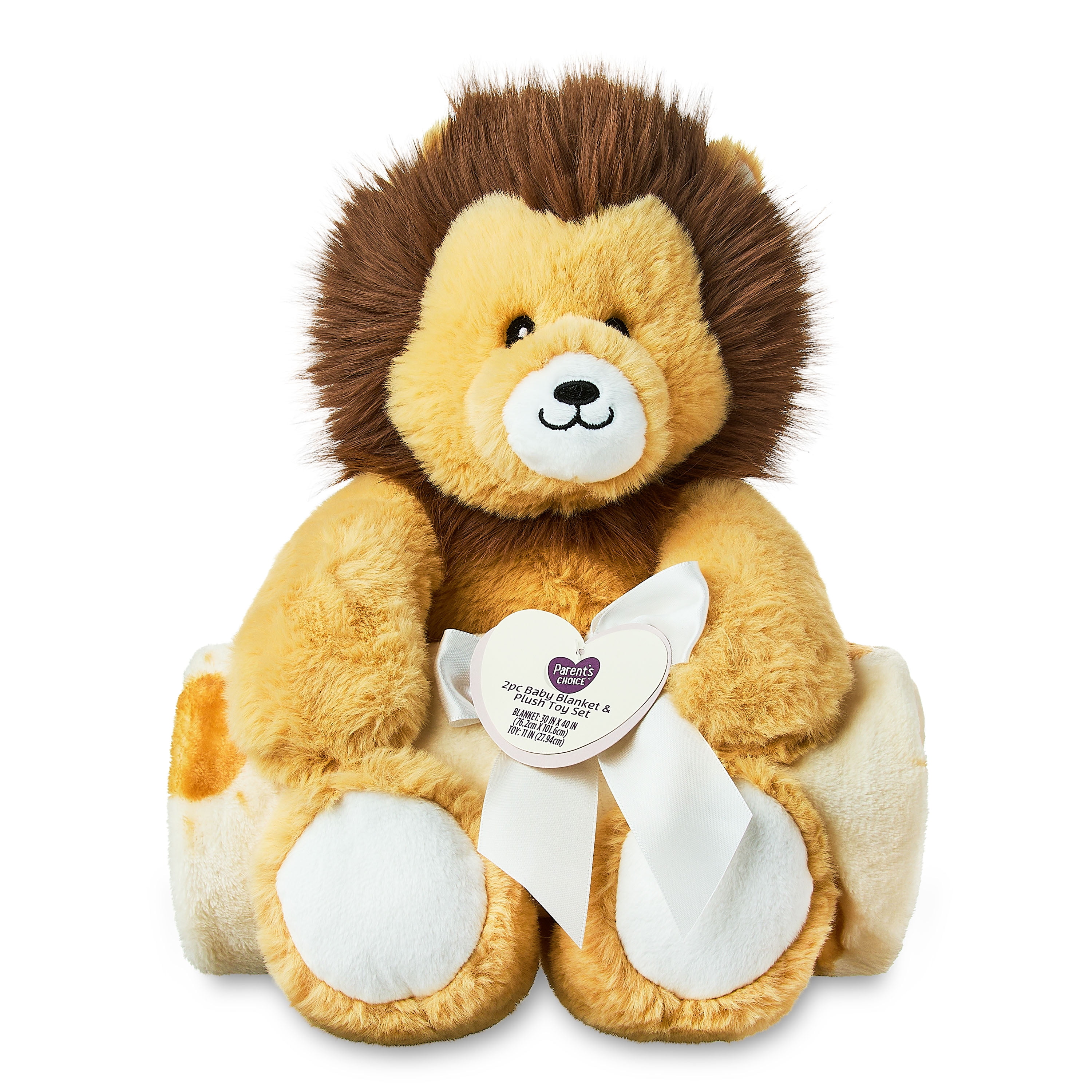Parent's Choice 2-Piece Polyester Baby Blanket & Lion Plush Toy Set, Yellow, 30 in x 40 in