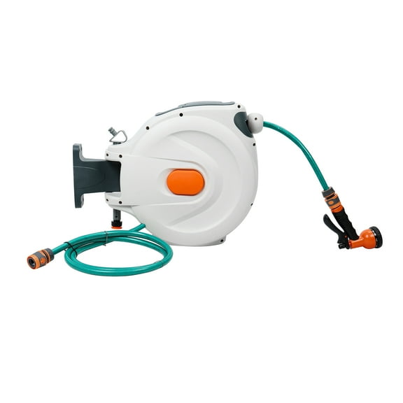AQCW Retractable Wall Mounted Hose Reel, Automatic Hose Reel with Hidden Handle And Slow Return System, Auto-Rewind Any Length Lock 180 Degree Swivel Water Hose Reel