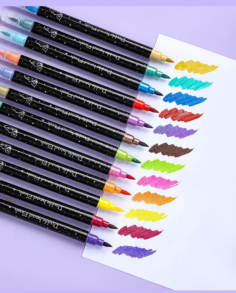 48/6Colors Double-headed Glitter Acrylic Markers Paint Pens Sparkly and Shiny for Rock Painting Stone Ceramic Glass Wood Fabric