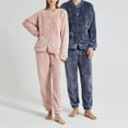 thumbnail image 6 of Riecok Womens Fleece Pajama Sets Long Sleeve Tops and Elastic Waist Pants Solid Comfortable Soft Sleepwear, 6 of 8