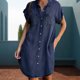 thumbnail image 5 of Vestido Vestido con botones para mujer Vestido de mezclilla desgastado de color sólido Vestido de desplazamiento diario Kuymtek Azul marino T M para Mujer, 5 of 6