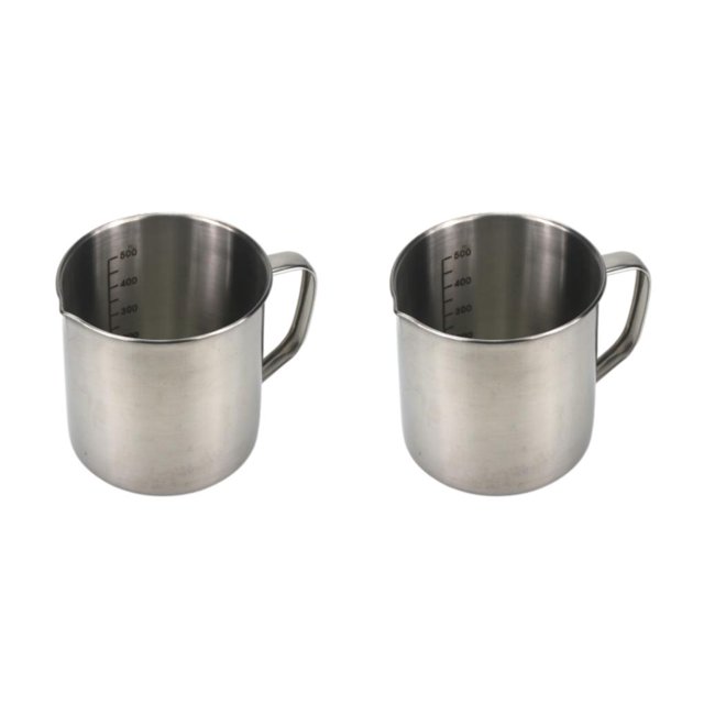 Wosthever Taza medidora plateada de aspecto moderno con construcción de metal resistente y taza de metal con mango antideslizante 500ml 2Conjunto