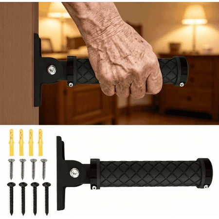 1PC Doorway Flip Up Grab Bar - 6.7" Auxiliary Support Grip Handle, 350 LBS Weight Capacity Stair Assist Handrail, Anti-Slip Design for Elderly Handicap, Easy Installation Home Safety Aid