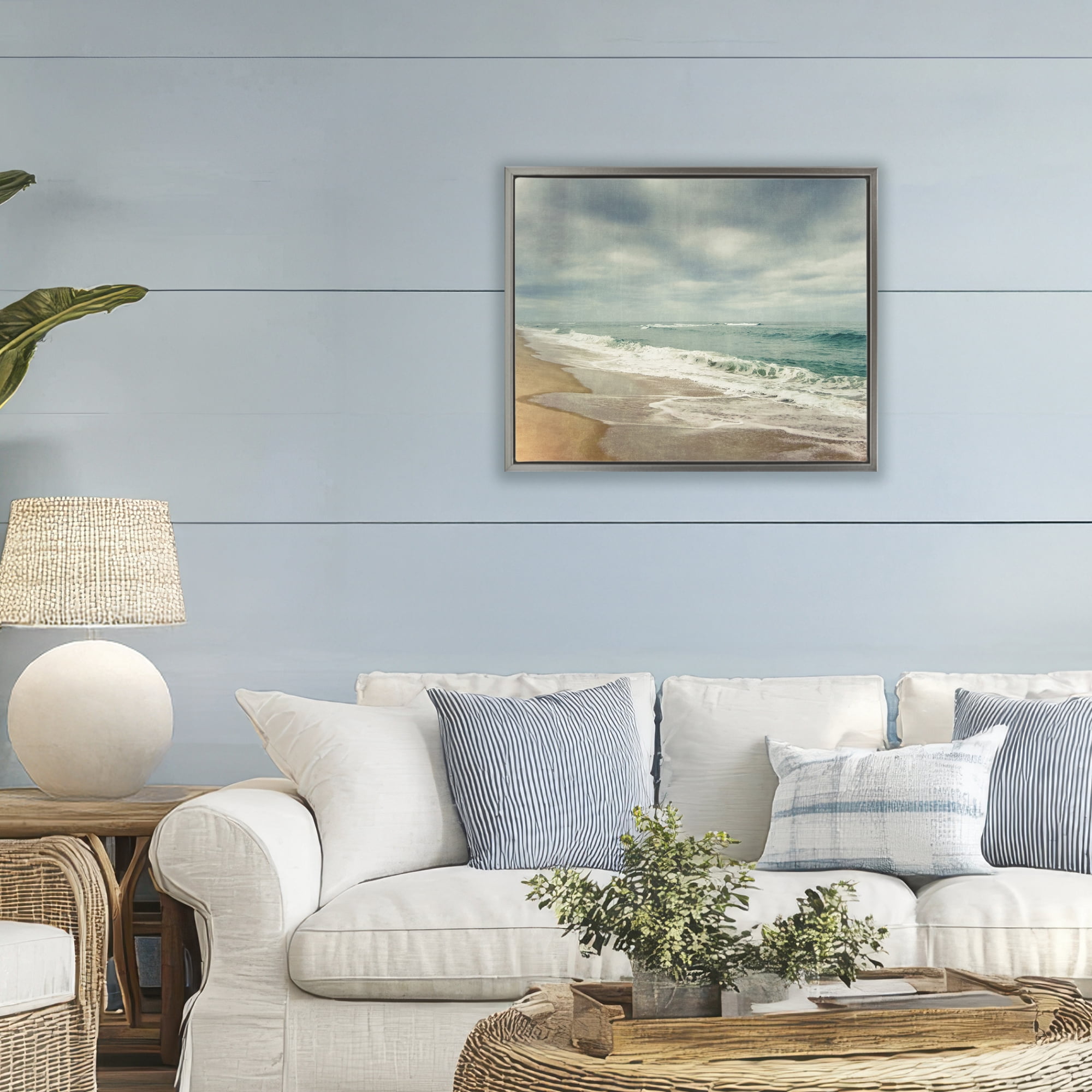 Stupell Industries Tranquil Waves Along Sandy Coast Gray Framed Floater Canvas Wall Art, design by Dirk Wüstenhagen
