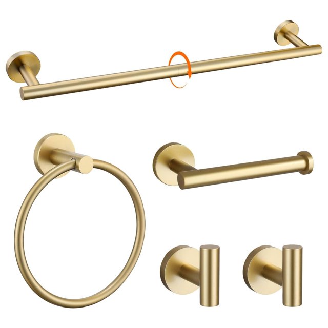 Oro Cepillado Juego de 5 Piezas para Baño, Toallero de Acero Inoxidable , Kit de Accesorios de Baño de 24 Pulgadas para Montaje en Pared