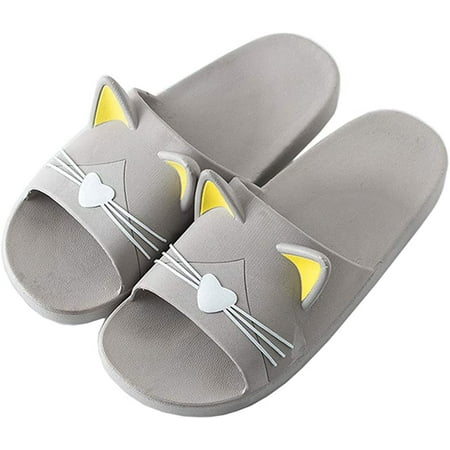 

PIKADINGNIS Women s Cute Cartoon Animal Ears Non-Slip Shower Sandals Bathroom Soft Slipper Cat Ears Couples Shoes