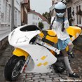 thumbnail image 3 of Floseru 50cc 2-Stroke Pocket Rocket Motorcycle,Dirt Bike Mini Bike Gas Pocket Motorbike with Front Rear Disc Brakes Racing Max Speed 20MPH, Mini Bike Max Weight 170 LB, Dual Headlights Kids Gift, 3 of 8