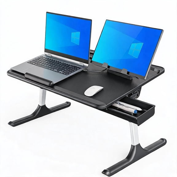 X-Large Foldable Laptop Desk with Book Stand and Wrist Rest for Bed Sofa or Floor Black