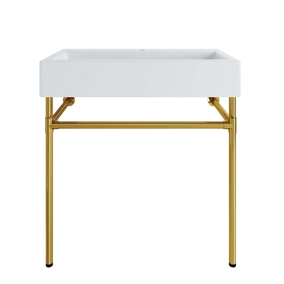 Sink Vanity Cabinet, Wall Mount, White Gold, Ceramic, Stainless, Modern Contemporary, Hotel Bedroom Bathroom Master Suite Guest