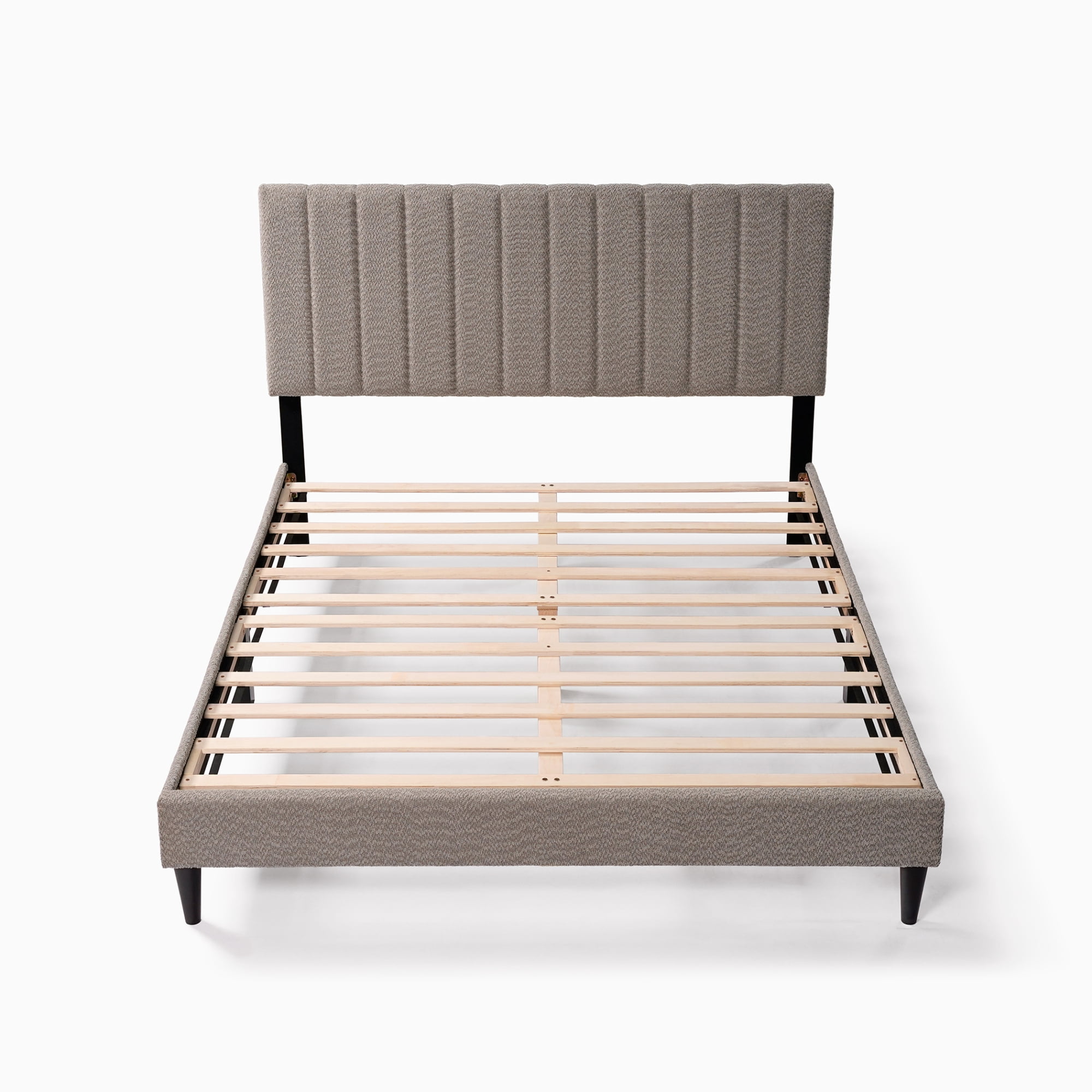 Queen Size Bed Frame, Upholstered Platform Bed Frame with with Tufted Headboard, Gray