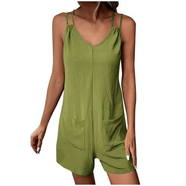 AherBiu Combinaisons pour Femmes Été Décontracté Sans Manches Combinaisons Amples à Bretelles Spaghetti Combinaisons Shorts