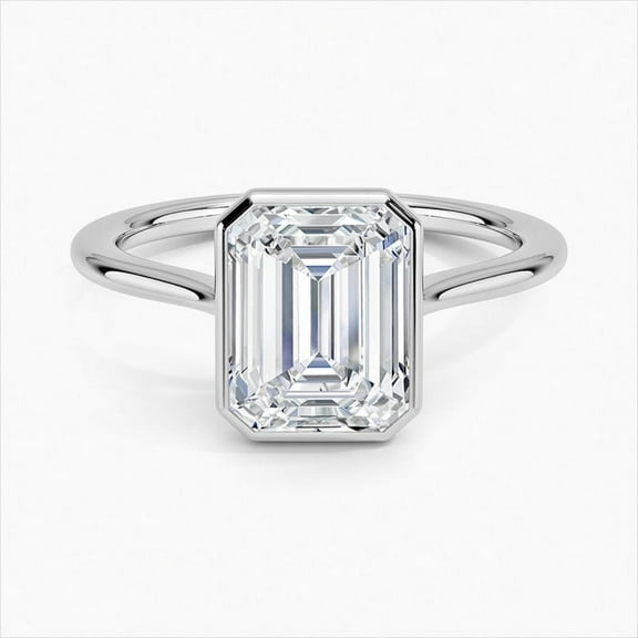 First Jewelry 14K White Gold Plated Ring - 2 Ct Emerald Cut Moissanite Ring - Women's Wedding Ring Set - Stackable Moissanite Jewelry - Clearance Wedding Rings