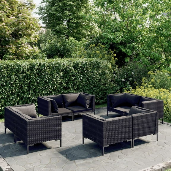 vidaXL 8 Piece Patio Lounge Set with Cushions Poly Rattan Dark Gray