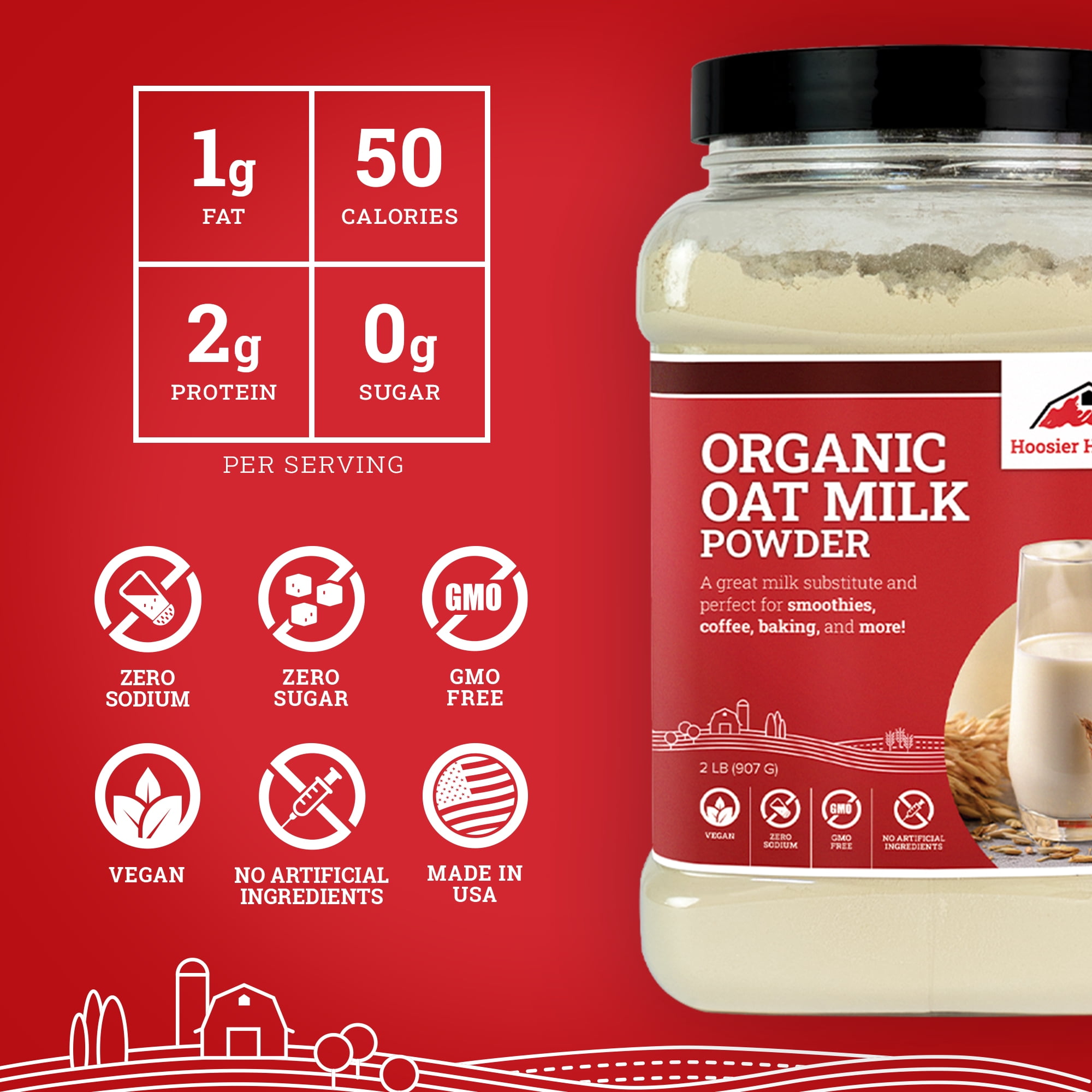 Hoosier Hill Farm Organic Oat Milk Powder, 2 lb Jar