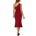 thumbnail image 3 of INSPIRE CHIC Women's One Shoulder Dress Sleeveless Ruched Party Fishtail Midi Dresses Red XS, 3 of 5