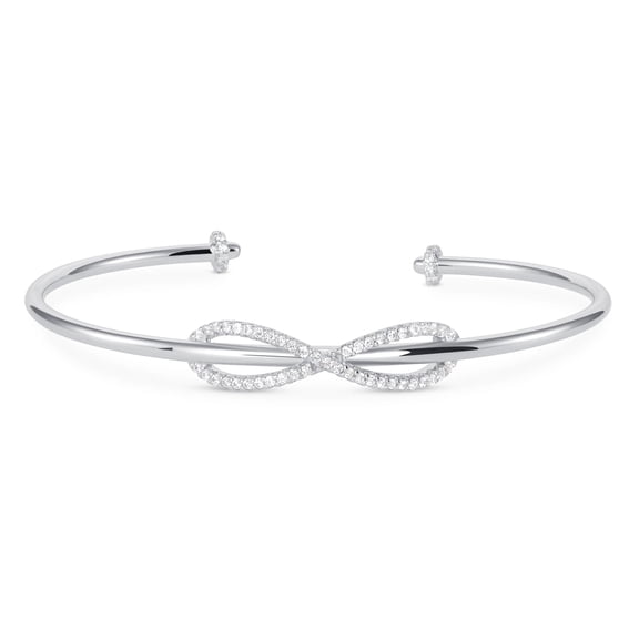 Solid 925 Sterling Silver Pave Style Infinity Cuff Bangle, Bracelet with Cubic Zirconia